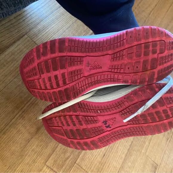 Kids girls adidas pink gray sneakers size 3 youth - some scuffs & dirt GUC - Picture 6 of 7